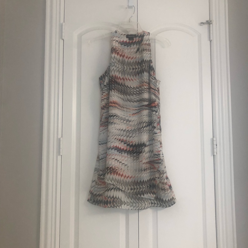 Trouvé dress. Vertical patterns -orange, black and white  with side zipper